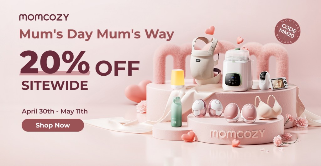 momcozy sale 20% off for mothers day. momcozy promo ad. aesthetic momcozy discount. momcozy affiliate. momcozy deal image